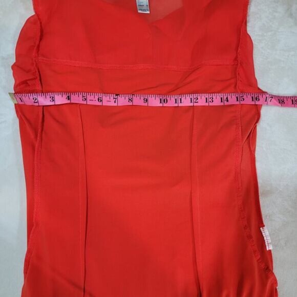 Joseph RIbkoff‎ Vibrant Deep Orange Chiffon Blouse with Pleated Dolman Sleeves - Picture 6 of 8